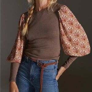 Anthropologie Bl-nk London Puff Sleeve Mixed Media Sweater Small EUC Boho